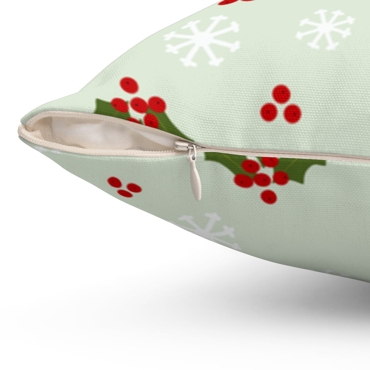 Polyester Square Holiday Pillowcase - Holly & Snowflakes