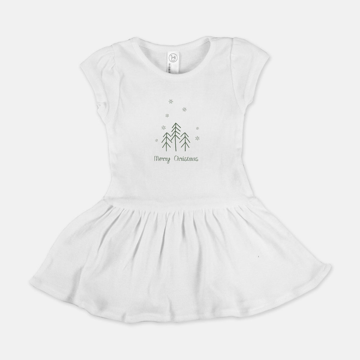 White Baby Rib Dress - Merry Christmas Trees