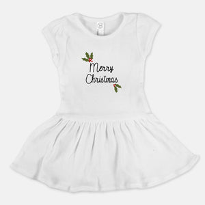 White Toddler Rib Dress - Holly Merry Christmas