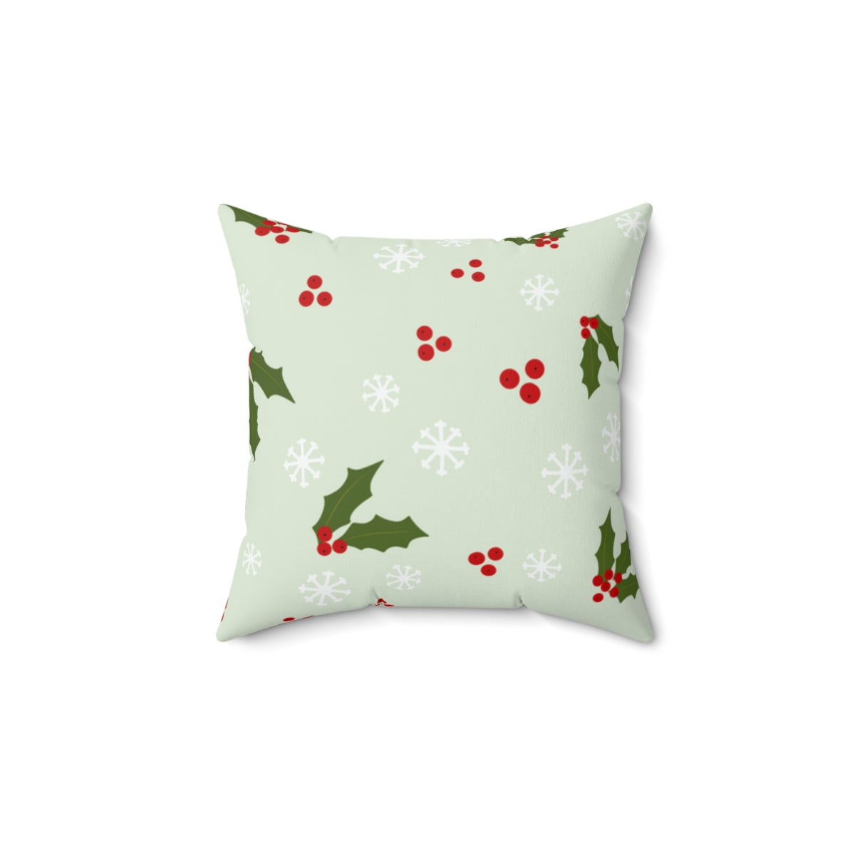 Polyester Square Holiday Pillowcase - Holly & Snowflakes