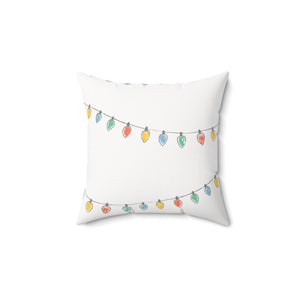 White Polyester Square Holiday Pillowcase - Christmas Lights