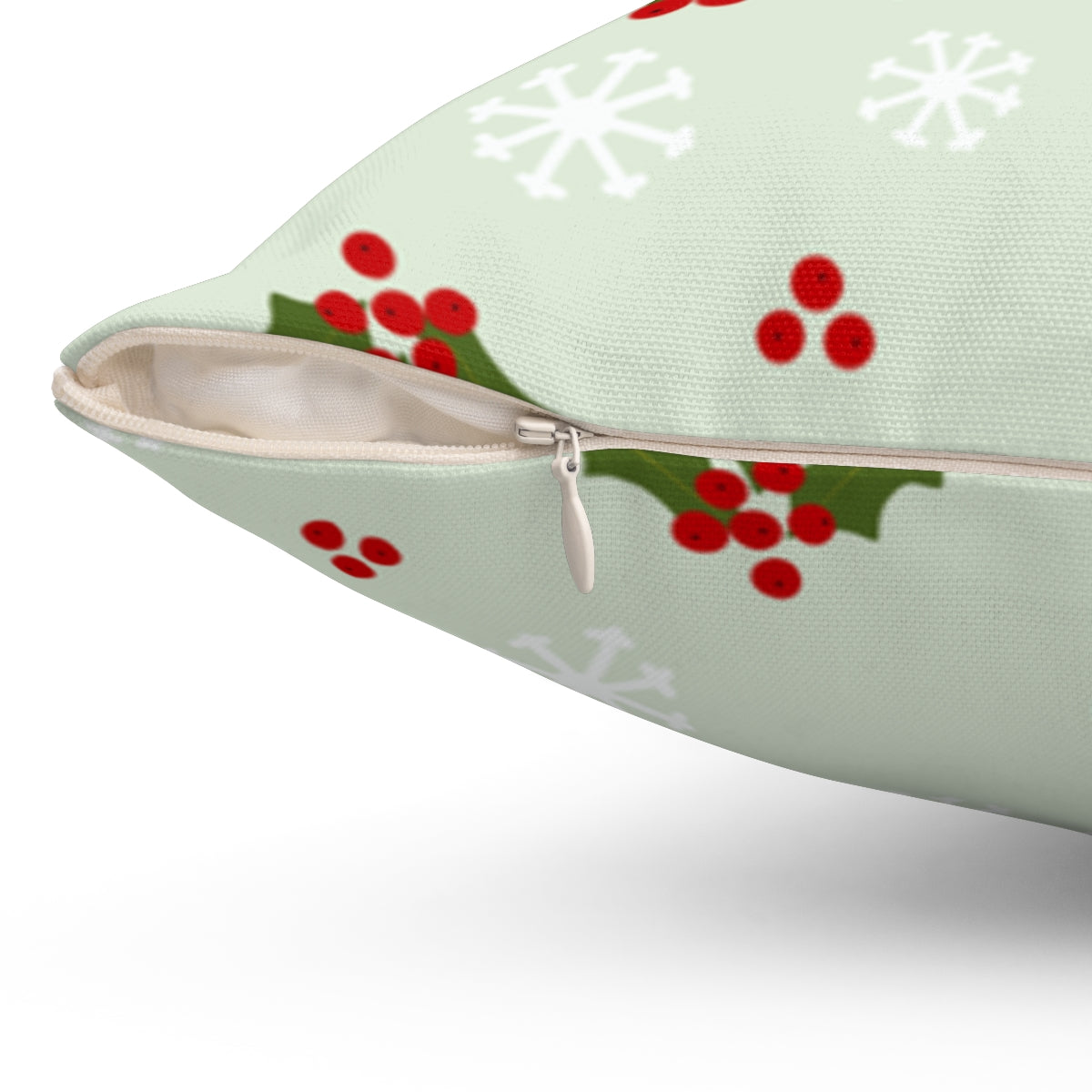 Polyester Square Holiday Pillowcase - Holly & Snowflakes