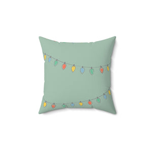 Green Polyester Square Holiday Pillowcase - Christmas Lights