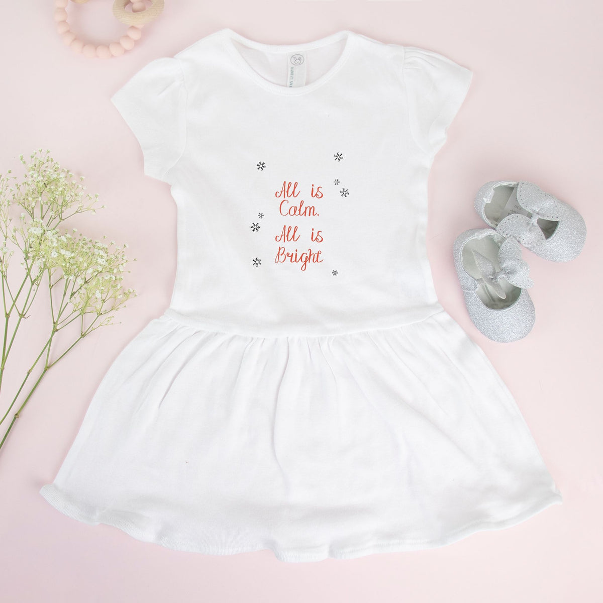 White Toddler Rib Dress - All is Calm, All is Bright