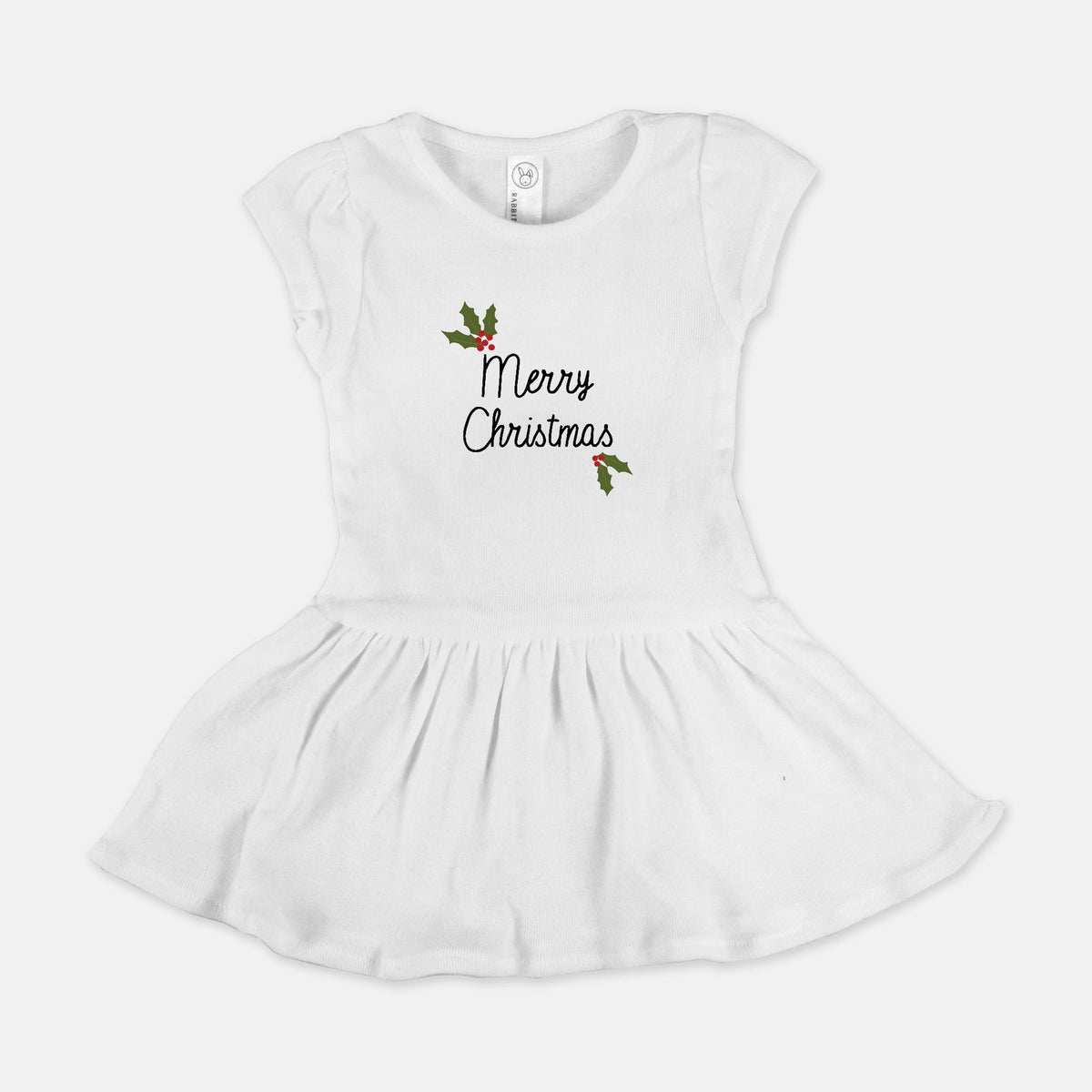 White Baby Rib Dress - Holly Merry Christmas