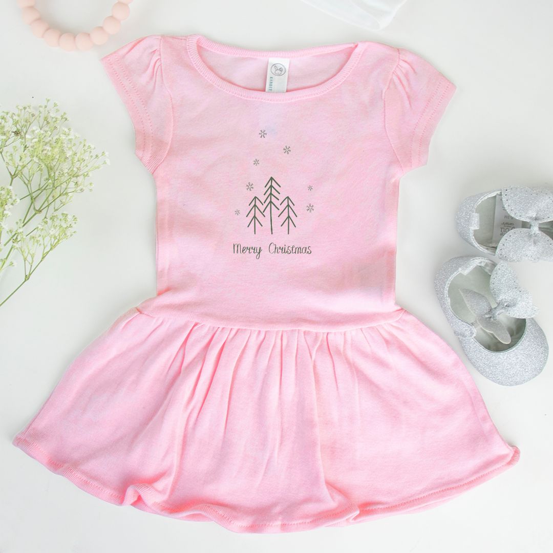Ballerina Baby Rib Dress - Merry Christmas Trees