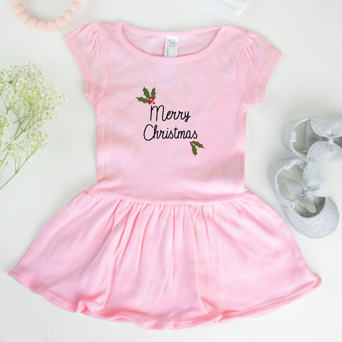 Ballerina Toddler Rib Dress - Holly Merry Christmas