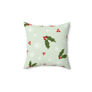 Polyester Square Holiday Pillowcase - Holly & Snowflakes