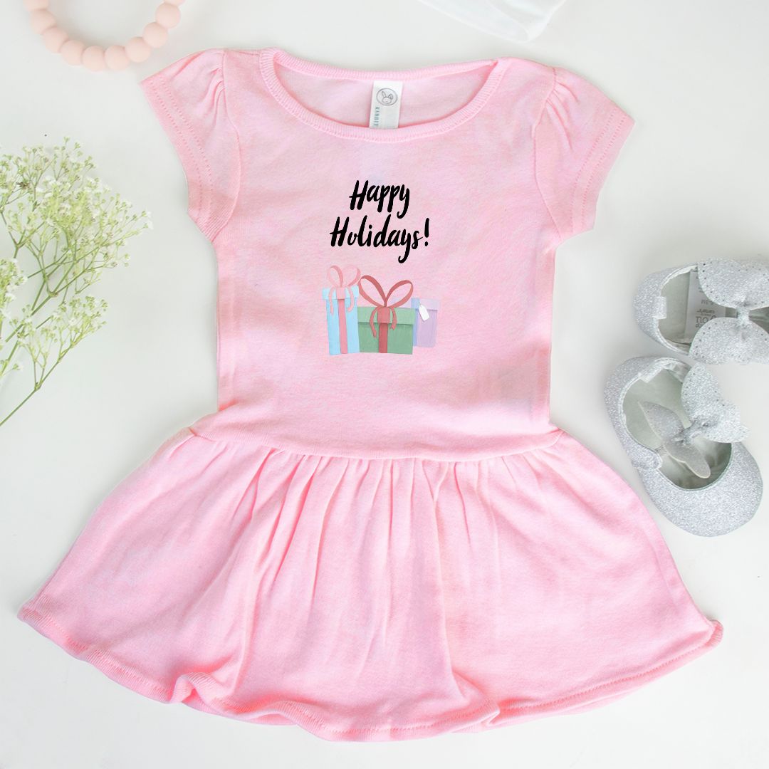 Ballerina Baby Rib Dress - Happy Holidays & Presents