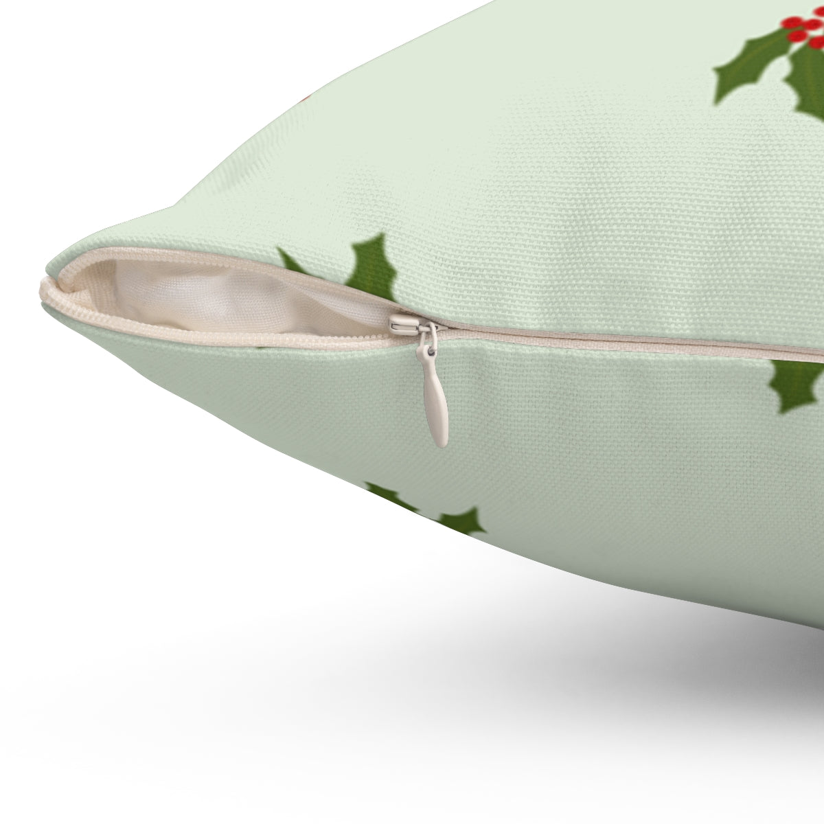 Polyester Square Holiday Pillowcase - Holly