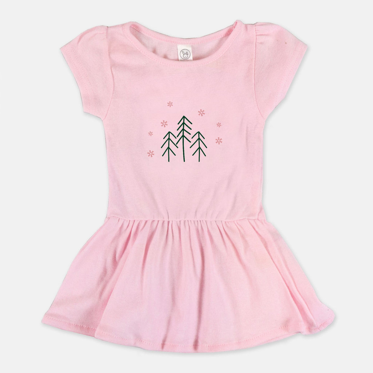 Ballerina Toddler Rib Dress - Evergreen Trees &amp; Red Snowflakes