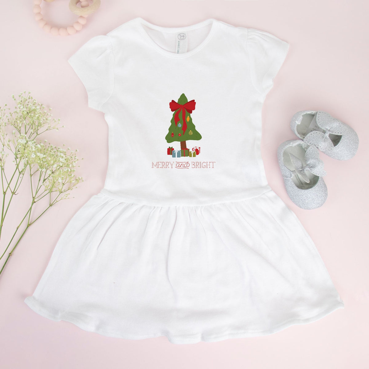 White Toddler Rib Dress - Merry &amp; Bright