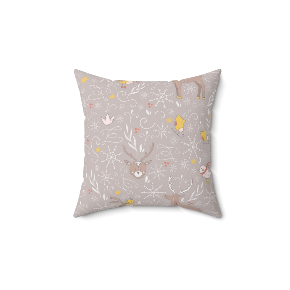 Beige Polyester Square Holiday Pillowcase - Holiday Animals