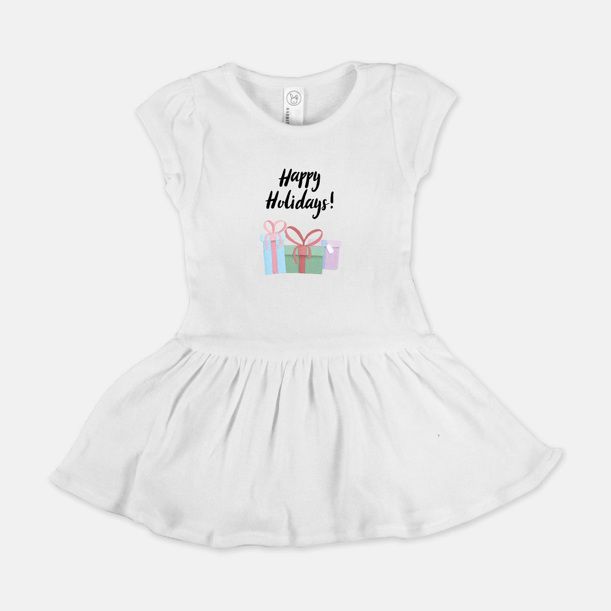 White Baby Rib Dress - Happy Holidays &amp; Presents