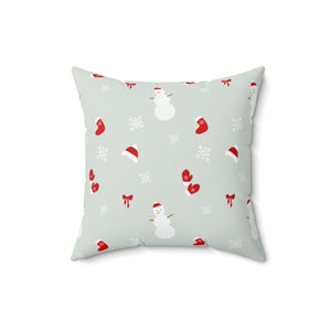 Polyester Square Holiday Pillowcase - Snowman & Snowflakes