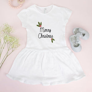 White Baby Rib Dress - Holly Merry Christmas