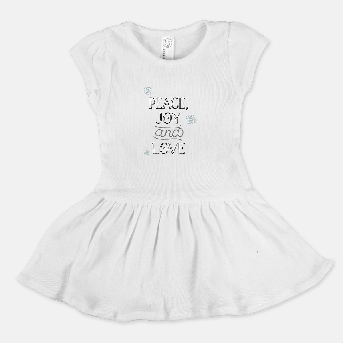White Toddler Rib Dress - Peace, Joy &amp; Love