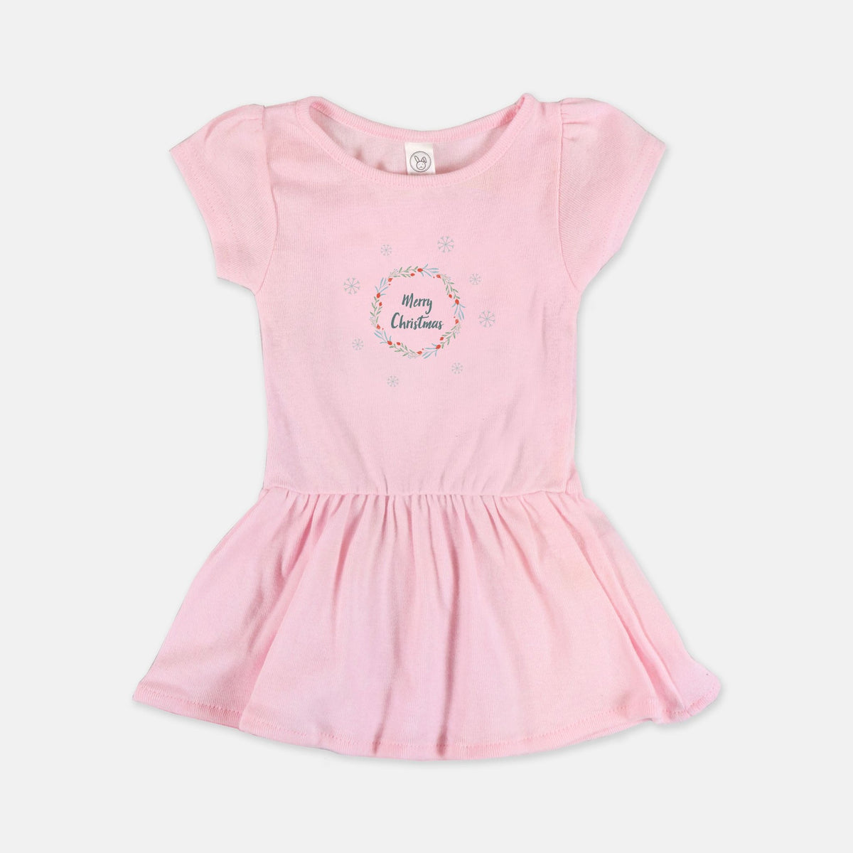 Ballerina Baby Rib Dress - Colorful Merry Christmas Wreath