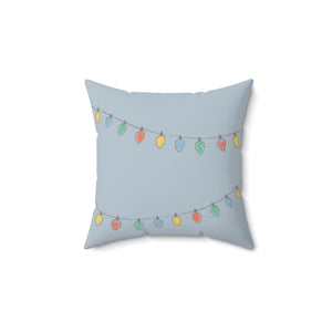 Blue Polyester Square Holiday Pillowcase - Christmas Lights