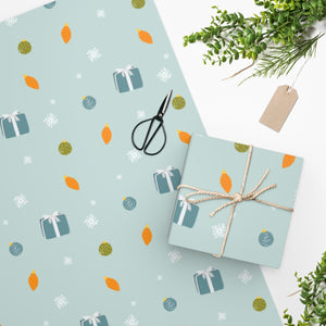 Full Bloom - Blue-Grey Holiday Wrapping Paper - Presents & Ornaments - In Use