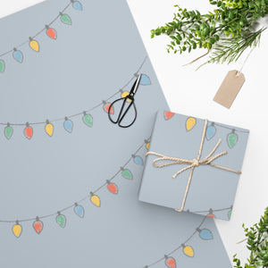 Full Bloom - Blue Holiday Wrapping Paper - Christmas Lights - In Use