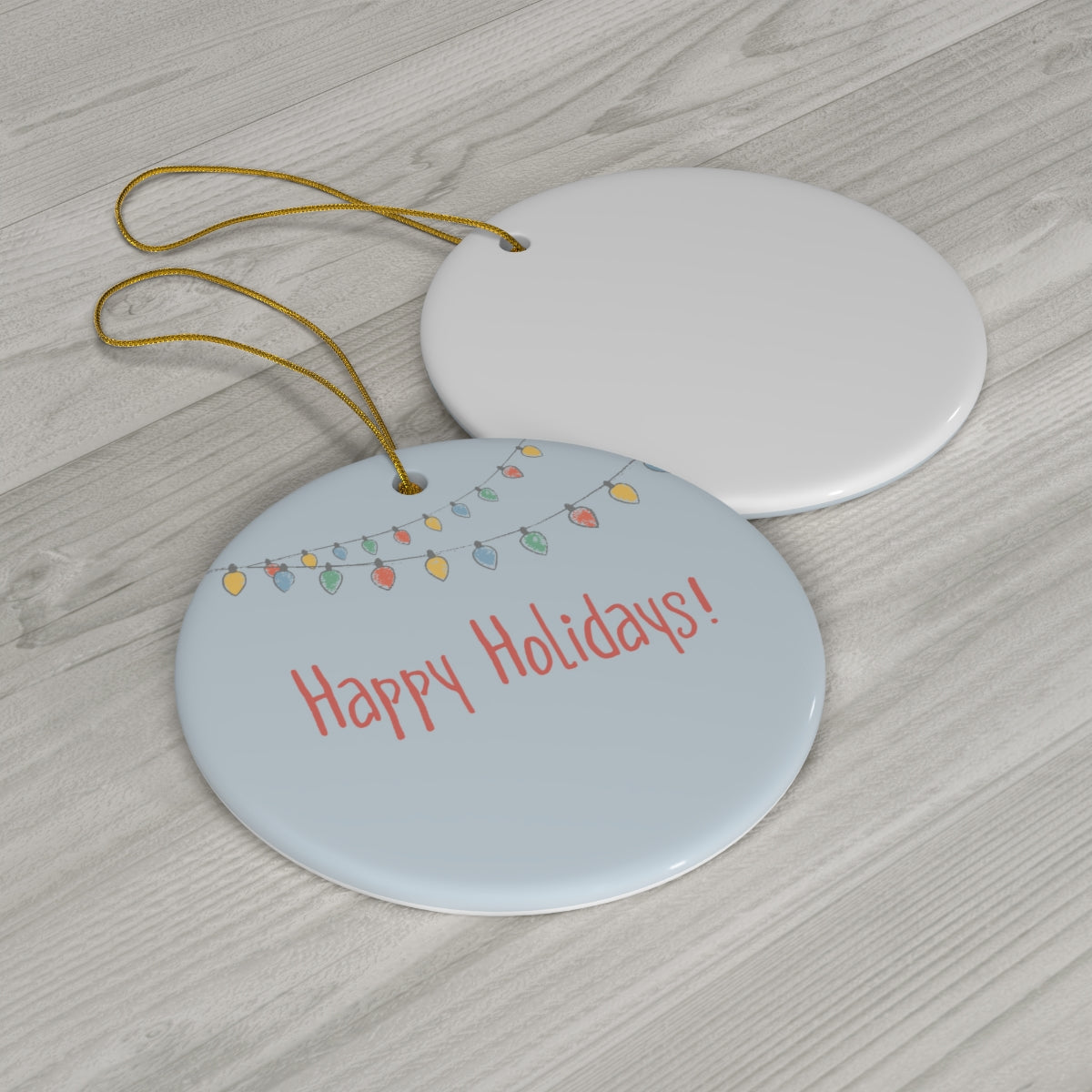 Full Bloom - Ceramic Holiday Ornament - Happy Holidays - Circle - Back View