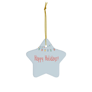 Full Bloom - Ceramic Holiday Ornament - Happy Holidays - Star - Front View