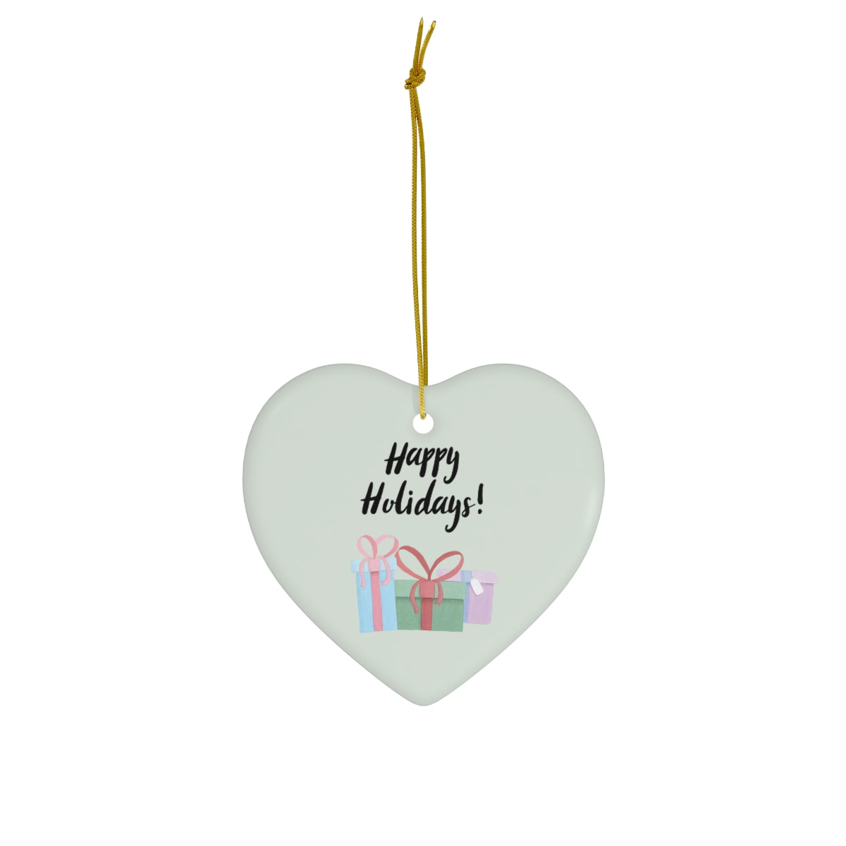 Full Bloom - Ceramic Holiday Ornament - Happy Holidays & Presents - Heart - Front View