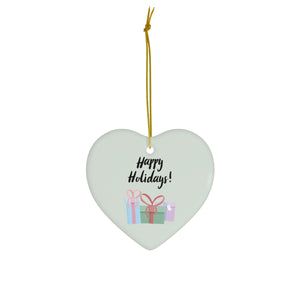 Full Bloom - Ceramic Holiday Ornament - Happy Holidays & Presents - Heart - Front View