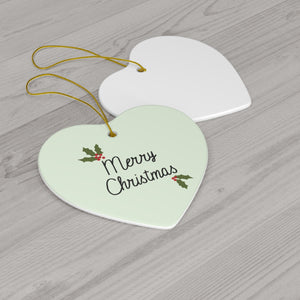 Full Bloom - Ceramic Holiday Ornament - Holly Merry Christmas - Heart - Back View