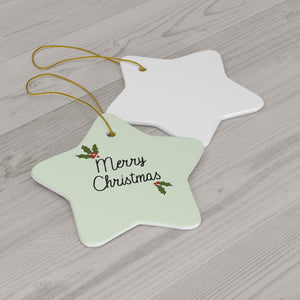 Full Bloom - Ceramic Holiday Ornament - Holly Merry Christmas - Star - Back View