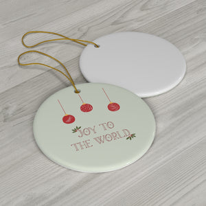 Full Bloom - Ceramic Holiday Ornament - Joy to the World - Circle - Back View