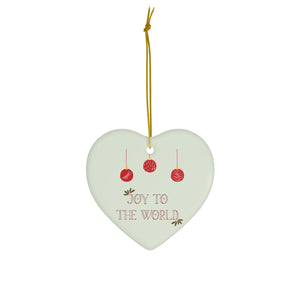 Full Bloom - Ceramic Holiday Ornament - Joy to the World - Heart - Front View
