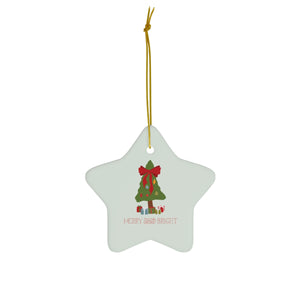 Full Bloom - Ceramic Holiday Ornament - Merry & Bright - Star - Front View
