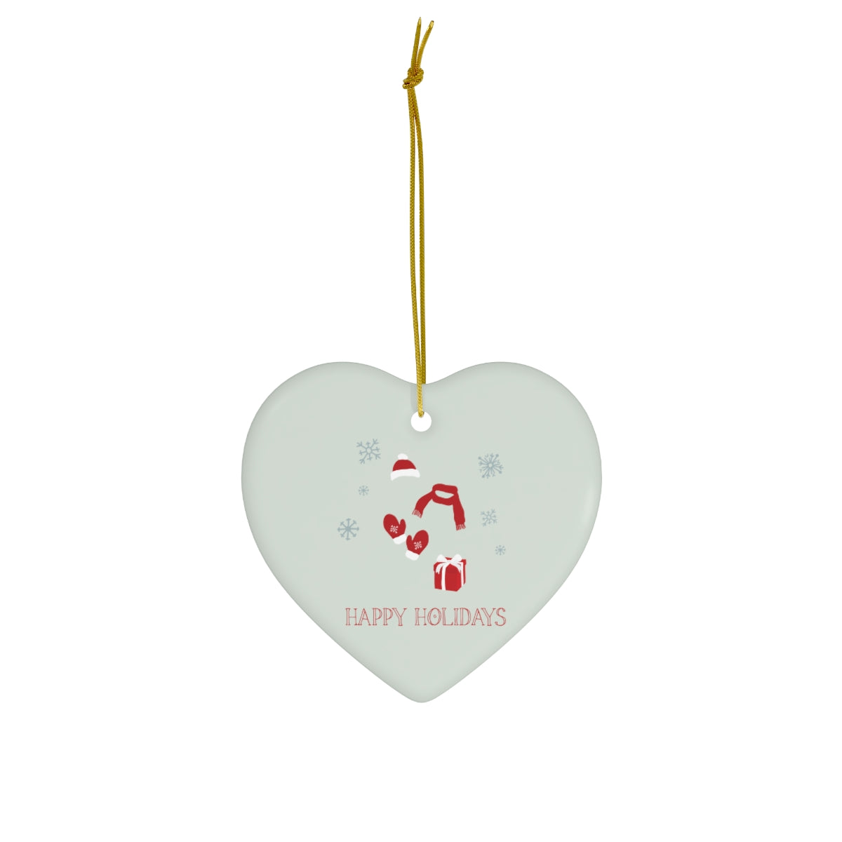 Full Bloom - Ceramic Holiday Ornament - Red Happy Holidays - Heart - Front View