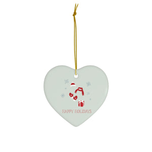 Full Bloom - Ceramic Holiday Ornament - Red Happy Holidays - Heart - Front View
