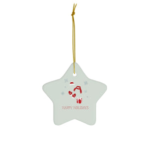 Full Bloom - Ceramic Holiday Ornament - Red Happy Holidays - Star - Front View