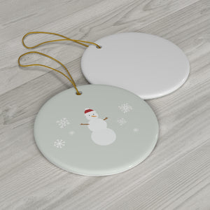 Full Bloom - Ceramic Holiday Ornament - Snowman & Snowflakes - Circle - Back View