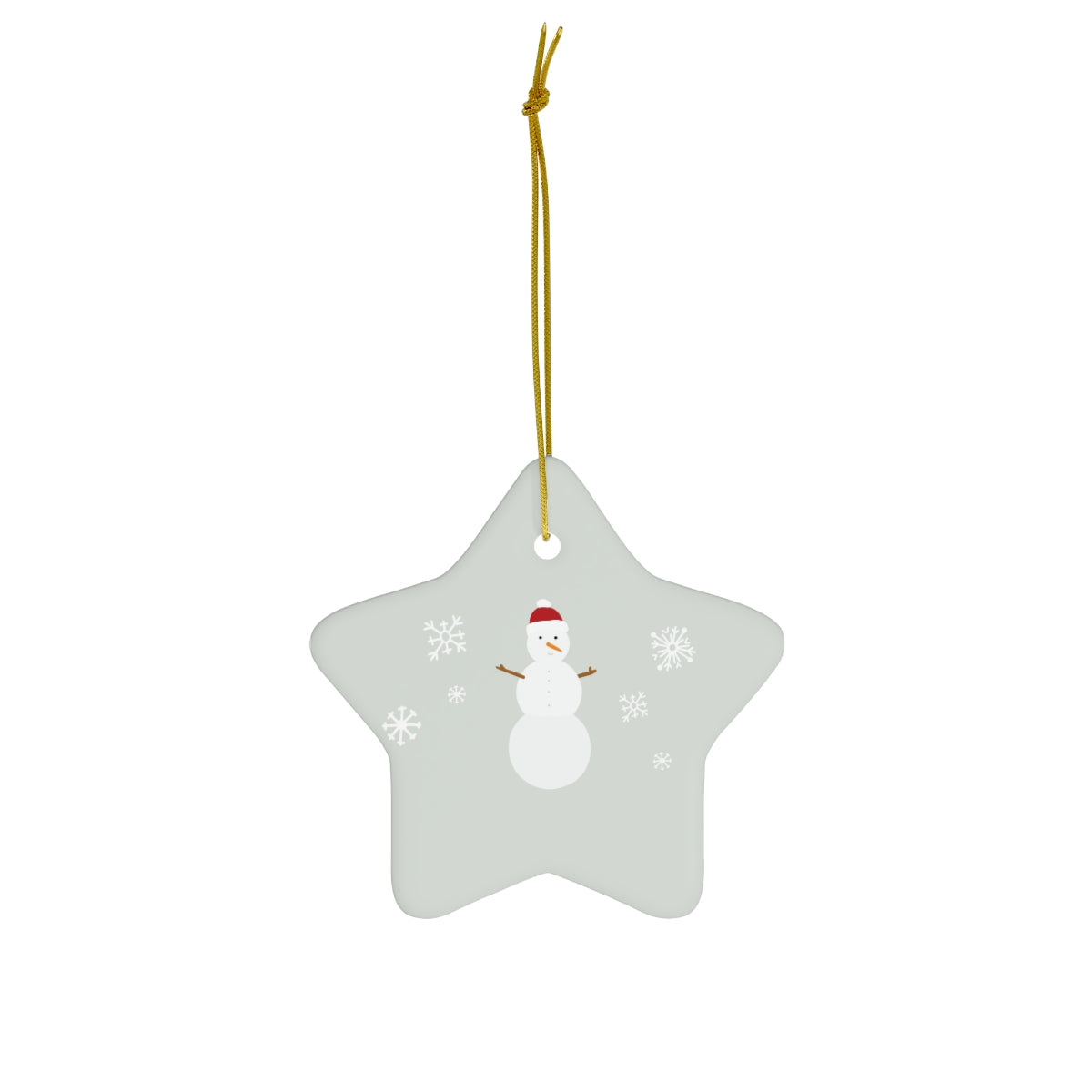 Full Bloom - Ceramic Holiday Ornament - Snowman & Snowflakes - Star - Front View