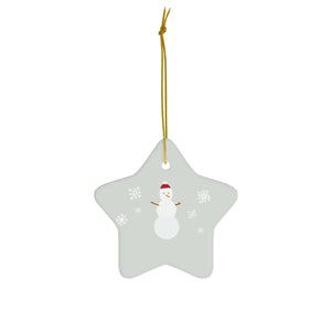 Full Bloom - Ceramic Holiday Ornament - Snowman & Snowflakes - Star - Front View