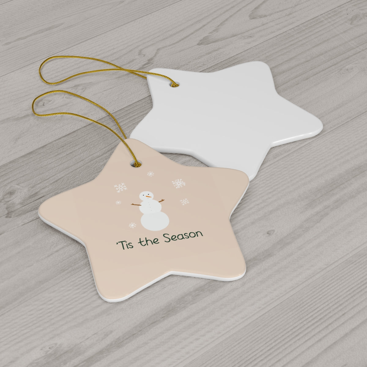 Full Bloom - Ceramic Holiday Ornament - Tis the Season Snowman - Star - Back View