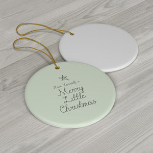 Full Bloom - Green Ceramic Holiday Ornament - Merry Little Christmas - Circle - Back View