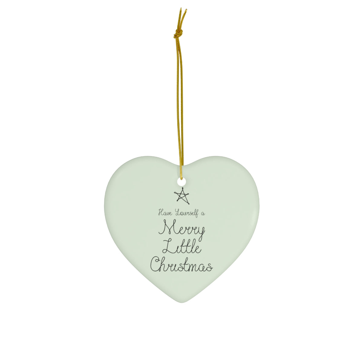 Full Bloom - Green Ceramic Holiday Ornament - Merry Little Christmas - Heart - Front View
