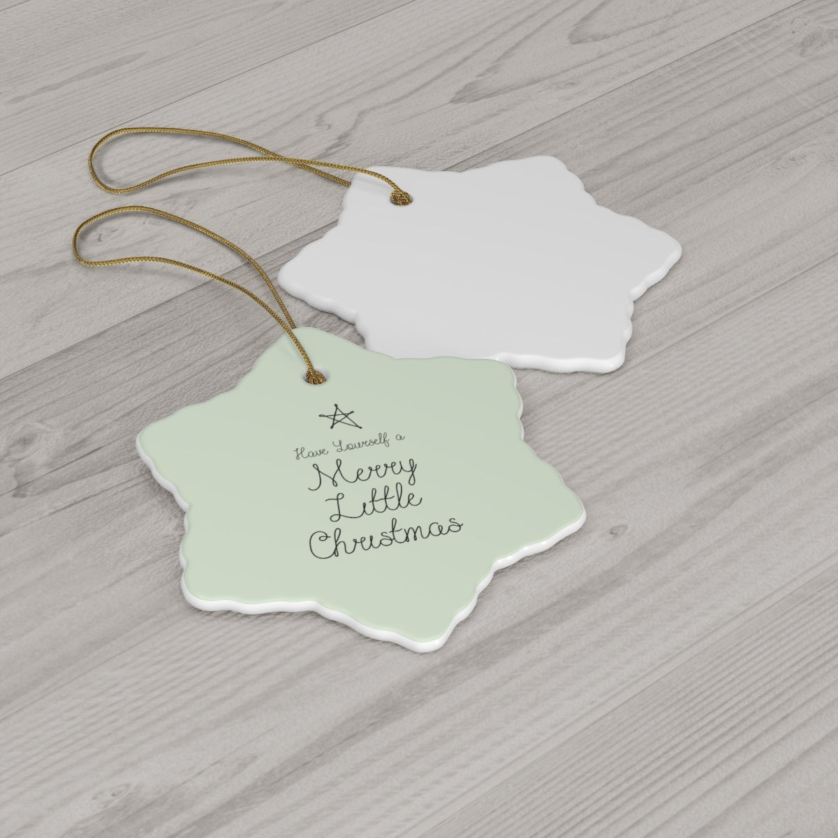 Full Bloom - Green Ceramic Holiday Ornament - Merry Little Christmas - Snowflake - Back View