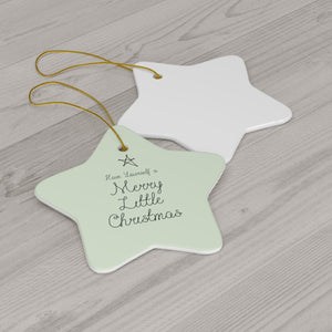 Full Bloom - Green Ceramic Holiday Ornament - Merry Little Christmas - Star - Back View