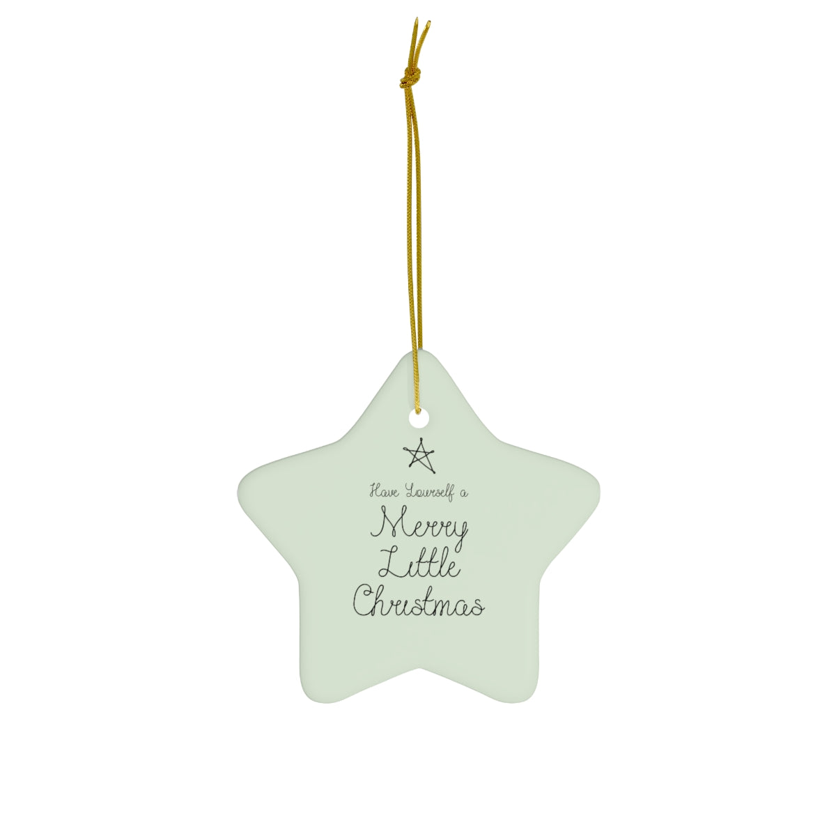 Full Bloom - Green Ceramic Holiday Ornament - Merry Little Christmas - Star - Front View