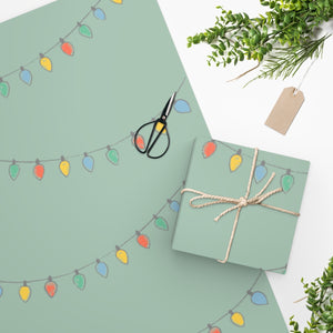 Full Bloom - Green Holiday Wrapping Paper - Christmas Lights - In Use