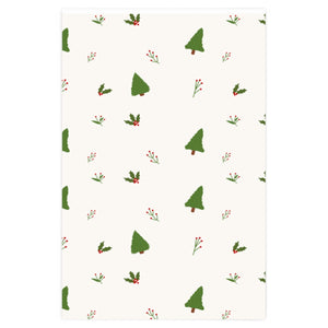 Full Bloom - Holiday Wrapping Paper - Holly Trees - 24x36
