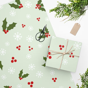 Full Bloom - Holiday Wrapping Paper - Holly & Snowflakes - In Use