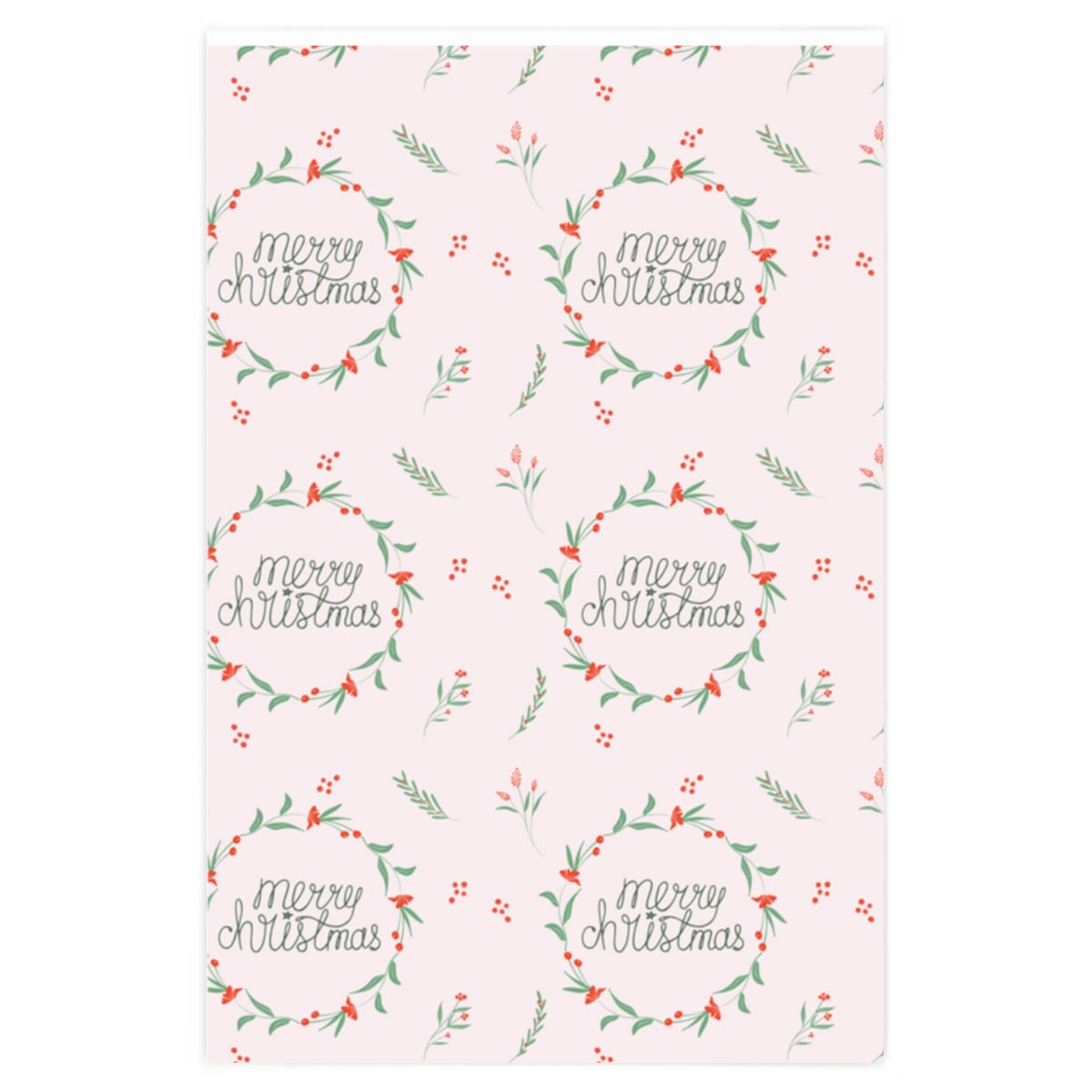 Full Bloom - Holiday Wrapping Paper - Merry Christmas Wreaths - 24x36